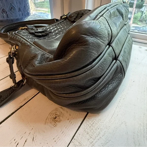 Juicy Couture | Modern Queen Baroque Leather Satchel, Dark Gray - Picture 14 of 17